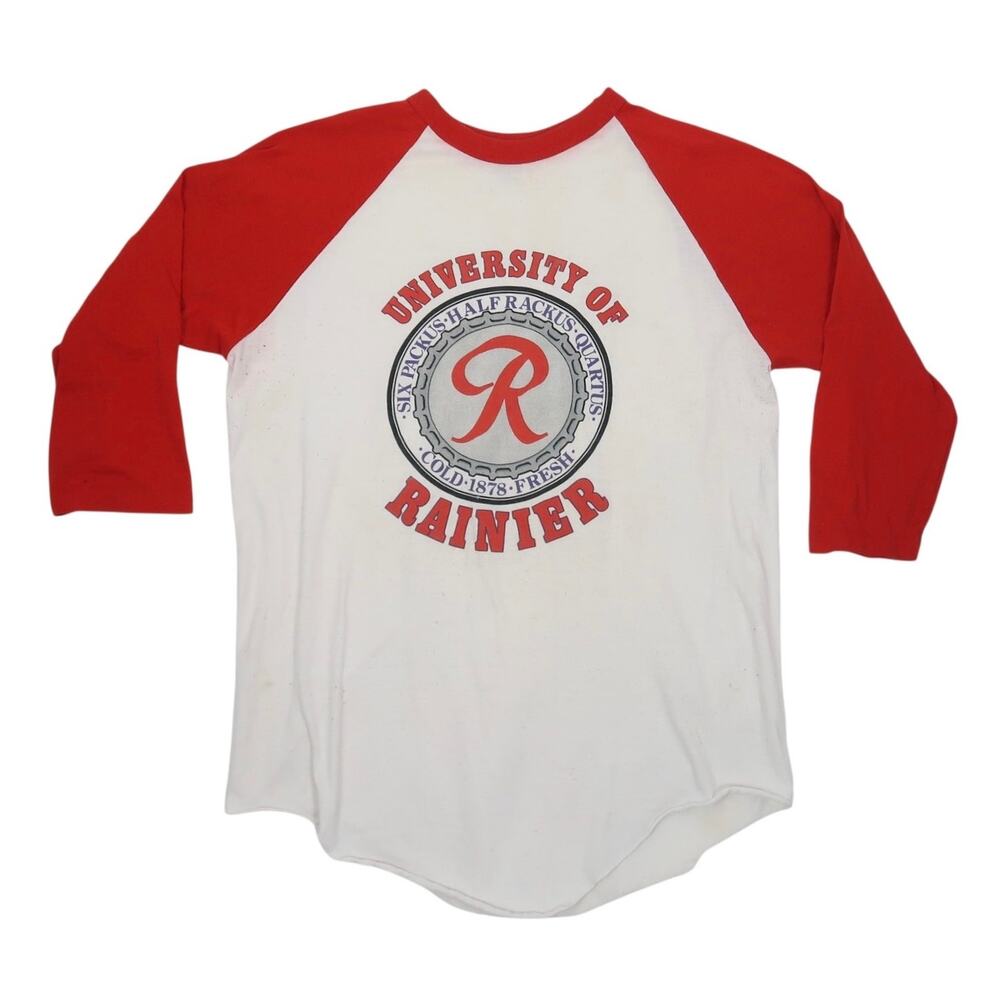 Vintage 70s University of Rainier Raglan T-Shirt Sport-T Single Stitch Beer L